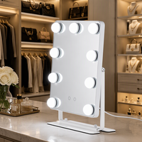 Miroir de maquillage LED OEM Hollywood à 9 ampoules avec fonction de rotation à 360° et mémoire pour coiffeuse et chambre à coucher