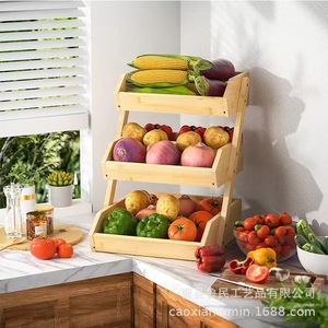 Panier de rangement multi-niveaux en bois Lu Min pour fruits, légumes et organisation de la cuisine, 2 ou 3 niveaux - Product Image 3