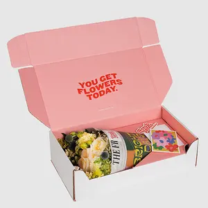 मुफ्त नमूना गुलाबी छोटे टक शीर्ष कागज बॉक्स पैकेजिंग आयताकार कार्डबोर्ड फूलों के लिए फूल शिपिंग बॉक्स