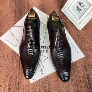 Chaussures habillées à bout pointu, chaussures Oxford pour hommes en cuir véritable de vachette, fabriquées à la main, nouveau style tendance, chaussures pour coiffeur - Product Image 4