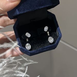 S925 Sterling Silver <b>Fine</b> <b>Dangle</b> <b>Earrings</b> Versatile Rear Hanging Double Stone Oval Diamond Offering Two Wearing Options - Product Image 1