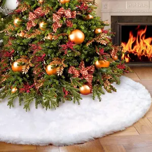 OurWarm圣诞快乐48英寸白色人造毛皮圣诞树裙豪华圣诞节假期装饰