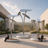 Installation d'art public moderne, grande sculpture abstraite en acier inoxydable en forme de feuille d'arbre pour parc urbain, place en bordure de mer