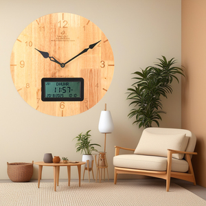 Movimiento silencioso redondo de 38CM, tiempo de oración, sonido <span class=keywords><strong>Athan</strong></span>, recordatorio, calendario dual, multiidiomas, reloj de pared LCD grande, reloj Azan de madera maciza - Product Image 6