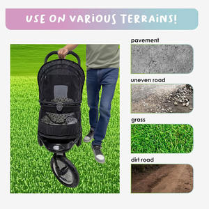 Poussette pliable pour chien/chat JXB Walks Relax Outdoor Travel en tissu Oxford respirant à 3 roues - Product Image 2