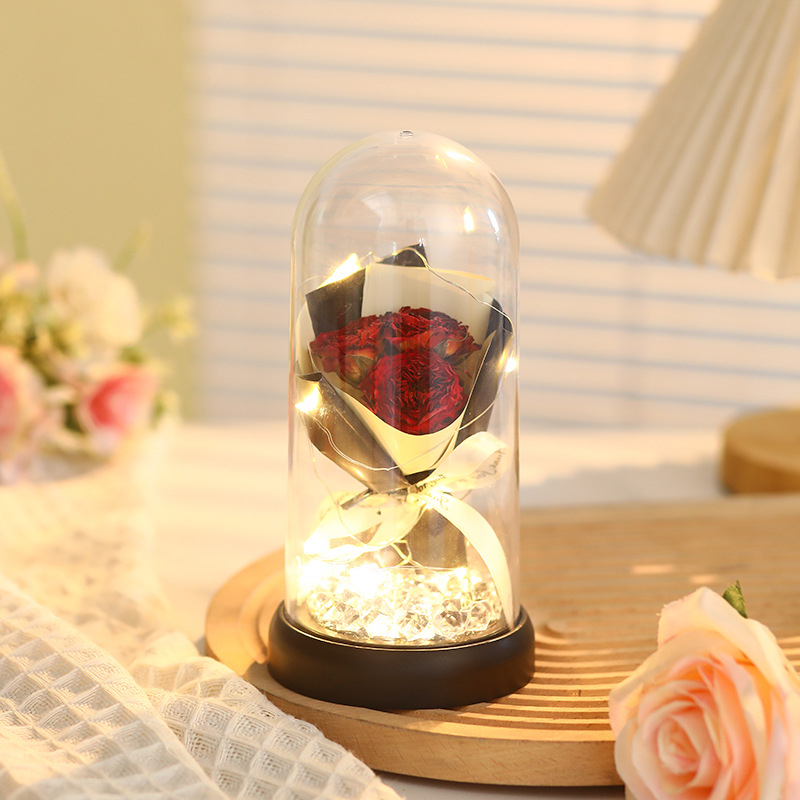 Dried red roses + pink box