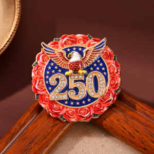Broche Feminino de Esmalte Patriótico com Águia-Careca Americana e Rosa Vermelha, Joia Feminina, Broches do 250º Aniversário dos EUA, Para Presentes - Product Image 1