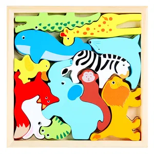 azulejo rompecabezas de animales Suppliers-Puzle personalizado 3d para niños, rompecabezas de temática animal, juguete creativo de madera, tráfico de verduras, Educación Temprana