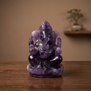 Estatua de Ganesha de Amatista Natural Tallada a Mano, Ídolo del Dios Elefante Hindú en Piedra Preciosa Púrpura, Decoración para Altar - Product Image 1