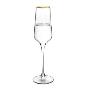 Customized Gold Rim Flute-shaped champagne glass wedding party blowing transparent crystal