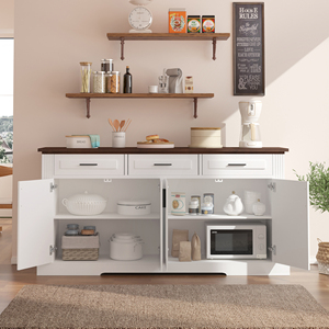 63 In Fluted Sideboard Buffet Cabinet With 4 Doors 3 Drawers <b>Kitchen</b> <b>Storage</b> Console Modern Coffee Bar Station - Product Image 6