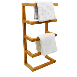 4 Layers Save Space Free Standing Customize Bamboo <b>Ladder</b> <b>Towel</b> Shelf Display - Product Image 1