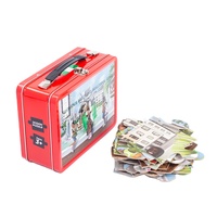 Boîte à déjeuner en étain avec poignée pour enfants, puzzle de dessin animé rouge, boîte de rangement en métal vintage de qualité alimentaire
