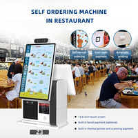 Système de point de vente avec écran tactile de 15,6 pouces, lecteur de code QR et de carte de crédit, kiosque d'affichage pour magasin de thé à bulles, restaurant, supermarché