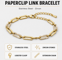 Bracelet à breloques vintage en cuivre plaqué or avec pierres en zircon pour femmes