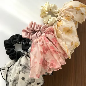 Pháp cổ điển khăn scrunchies Chic tóc Tie vỡ hoa dài đuôi cô dâu khăn scrunchies