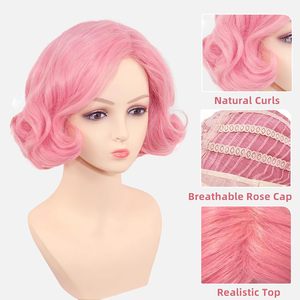 Nouvelle arrivée <span class=keywords><strong>Perruque</strong></span> synthétique ondulée style années <span class=keywords><strong>80</strong></span> chic rétro rose pour <span class=keywords><strong>femme</strong></span>, style doux et mignon, pour fête d'Halloween - Product Image 4