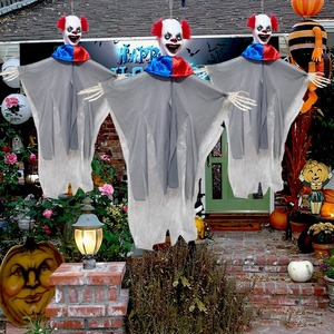 Halloween Animatronic colgante payaso decoración colorido LED ojos gasa cara perfecta fiesta al aire libre casa embrujada Bar decoraciones 2 uds - Product Image 3