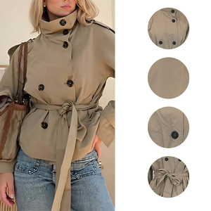 Veste coupe-vent élégante à manches longues avec boucle à la taille pour <span class=keywords><strong>femme</strong></span>, veste polyvalente à bretelles pour <span class=keywords><strong>femme</strong></span>, vente en gros, MOQ 1 - Product Image 2
