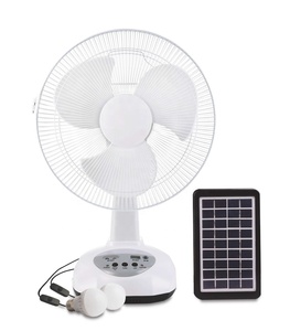 Panel surya kipas meja isi ulang portabel, panel surya 12 inci kualitas tinggi dengan 2 buah bola lampu LED kuat dengan sakelar dan jalur koneksi 3 m - Product Image 1