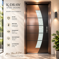 Porte d'entrée en métal de luxe haut de gamme, porte d'entrée moderne pour maison, porte de villa en acier inoxydable avec isolation thermique