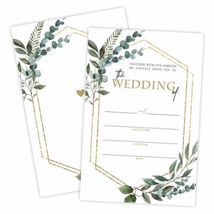 Invitaciones de Boda Qiaohan Greenery, Tarjetas Geométricas Doradas con Eucalipto, Sobres, Impresión Digital a Doble Cara, Invitaciones con Relieve - Product Image 1