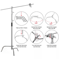 Soporte en C con Brazo Articulado para Fotografía, Kit de Soporte de Luz Resistente, Soporte en C de Acero Inoxidable con Cabezales de Agarre para Iluminación de Estudio