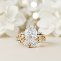 Ensemble de mariage en or 14 carats avec diamant de laboratoire certifié IGI de 2 carats, coupe ovale, couleur D F, clarté VS, bague de fiançailles et alliance