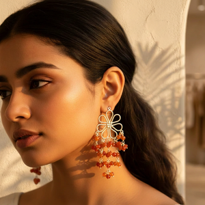 Boucles d'oreilles pendantes en argent 925 pour femmes, forme géométrique, corail, style bohème tendance, bijoux de fête - Product Image 4