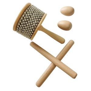Venta al por mayor de cabasa de madera, claves y shaker de huevo 3 en 1, instrumento de percusión para paquete de instrumentos musicales preescolares - Product Image 1