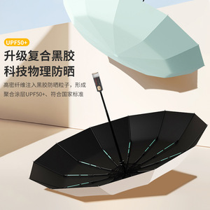 Auto Open Black Vinyl Sunscreen Umbrella 24 Rib Double Keel Travel UV Protection Rain And Sunny Use - Product Image 1