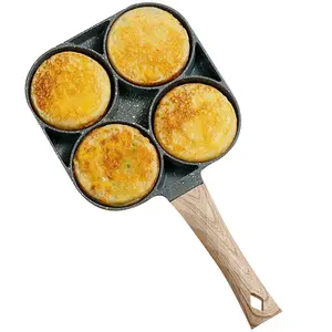 4 Hole Omelet Pan for Burger eggs Ham Pancake Non Stick Multi Egg Pan 4-Cup Round-Shaped Aluminum Frying Pan