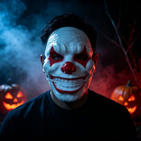 Masque de Clown Maléfique Effrayant à Bouche Mobile, Masque de Joker Blanc et Rouge pour Fête d'Halloween, Maison Hantée, Décoration Thème Horreur