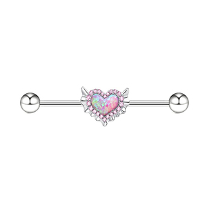 Gaby <strong>Bow</strong> and Arrow Stainless Steel Barbell Earrings Heart Evening Moonstone Dangle Bar Industrial Piercing Studs <strong>Body</strong> Jewelry - Product Image 5