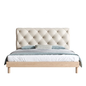 2021 design moderno nuovo designer regina e king size cornice foto camera da letto mobili in legno di quercia letto con testa morbida - Product Image 6