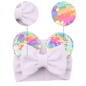 Jiamu-Diadema ancha para bebé, diadema con orejas de ratón y lazo, <span class=keywords><strong>accesorios</strong></span> para el cabello de lentejuelas para niños, turbante <span class=keywords><strong>personalizado</strong></span> para bebé, venta al por mayor - Product Image 2