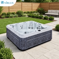Bain à remous carré moderne pour 5 personnes avec 1 chaise longue, bain à remous en acrylique pour usage extérieur et hôtelier