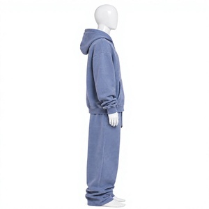 Blue 100% Cotton Tracksuit Set Full <b>Zip</b> <b>Hoodie</b> Side <b>Pockets</b> Regular Fit Printed Streetwear Autumn Style Made AMSEC INDUSTRY - Product Image 3