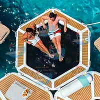 Hamac gonflable 4-en-1 hexagonal pour piscine avec filet à séchage rapide pour adultes, chaise longue portable pour la plage, la piscine et le lac