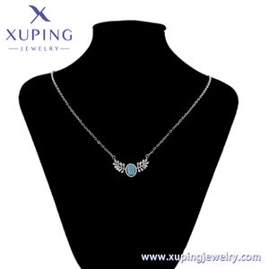 Xuping-collar de cadena de diamantes chapados en platino, joyería de lujo elegante con hojas animadas de piedra azul - Product Image 6