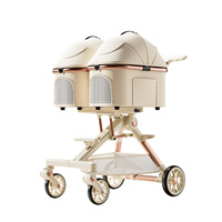 Poussette double A6-2 à 4 roues pour animaux de compagnie, détachable, pliable, légère, en alliage d'aluminium, grande capacité pour chiens et chats, peut être séparée