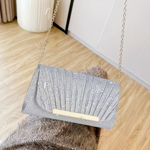 Bolso de Mano Elegante de Noche para Dama de Poliéster, Bolso Cuadrado Pequeño de Lujo con Cadena Desmontable para Hombro, Brillante para Banquetes y Eventos Sociales - Product Image 5