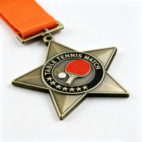 Médailles en métal personnalisées et créatives, médailles en forme d'étoile, rubans exquis, médailles d'honneur sur mesure en gros pour les événements de tennis de table