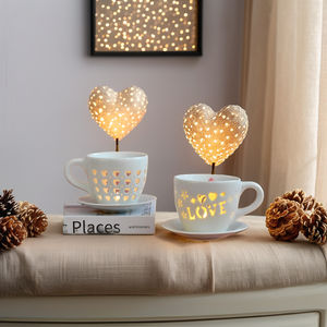 Sevgililer günü hediye porselen beyaz seramik çay kupa şeklinde uçucu yağ yakıcı balmumu eriyik isıtıcı kalp tasarım balmumu kokulu - Product Image 4