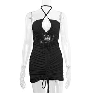Découpe Mini robe froncé <span class=keywords><strong>Cirss</strong></span> croix licou robes pour femmes bas du dos moulante Sexy Club tenue Date nuit - Product Image 6