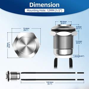 Interruptor de Botón Pulsador de Acero Inoxidable/Aluminio de 12 mm, IP65, Variedad de Colores, Personalizable para Cualquier Dispositivo - Product Image 2
