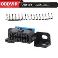 Conector Hembra OBD2 de 16 Pines, Negro, Terminales OBD de 16 Pines, Pines de Crimpado Azules para Herramienta de Diagnóstico Automotriz