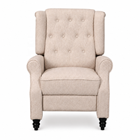 Fauteuil inclinable classique à dossier haut capitonné, extensible, avec garniture cloutée, revêtement en tissu et structure en bois pour salon