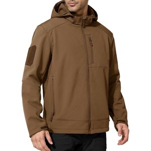 Men's Lightweight Softshell <b>Jacket</b> Brown Hooded Waterproof Winter Outdoor Hiking <b>Fleece</b> <b>Lined</b> Zip Fly - Product Image 1