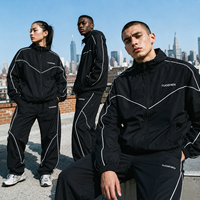 Ensemble de survêtement de sport léger en nylon personnalisable, veste de course réfléchissante coupe-vent, survêtement de rue à rayures pour hommes